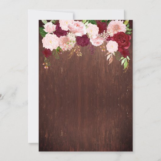 Rustic Wood Burgundy Blush Pink Rose Mason Jar Kaart (Achterkant)
