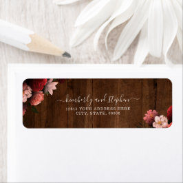 Rustic Wood Burgundy Coral Floral Wedding Etiket