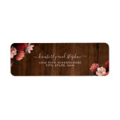 Rustic Wood Burgundy Coral Floral Wedding Etiket (Voorkant)