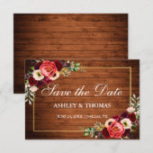 Rustic Wood Burgundy Floral Boho bewaar de datum Save The Date (Voorkant / Achterkant)