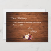 Rustic Wood Burgundy Floral Bridesmaid Kaart (Achterkant)