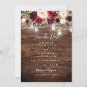 Rustic Wood Burgundy Floral heeft de datum opgesla Save The Date (Voorkant)