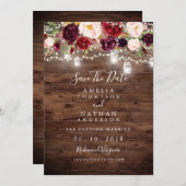 Rustic Wood Burgundy Floral heeft de datum opgesla Save The Date (Voorkant / Achterkant)