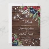 Rustic Wood Burgundy Floral heeft de datum opgesla Save The Date (Voorkant)