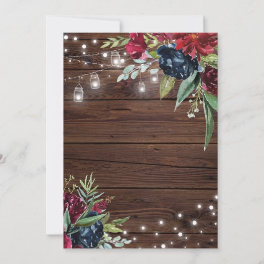Rustic Wood Burgundy Floral heeft de datum opgesla Save The Date (Achterkant)