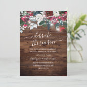 Rustic Wood Burgundy Floral Kerstmis Kaart (Staand voorkant)