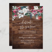 Rustic Wood Burgundy Floral Kerstmis Kaart (Voorkant / Achterkant)
