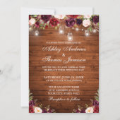 Rustic Wood Burgundy Floral Licht Foto Weddenschap Kaart (Voorkant)