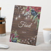 Rustic Wood Burgundy Floral Lights Reclamebord Met Voetstuk (Insitu)