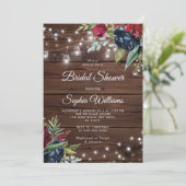 Rustic Wood Burgundy Floral Lights Vrijgezellenfee Kaart (Staand voorkant)