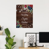Rustic Wood Burgundy Floral Lights Weddenschap Wel Poster (Thuiskantoor)