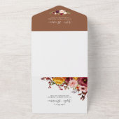 Rustic Wood Burgundy Floral Lights Wedding All In One Uitnodiging (Buitenkant)