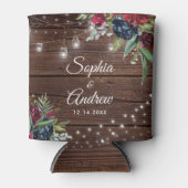 Rustic Wood Burgundy Floral Lights Wedding Blikjeskoeler (Voorkant)