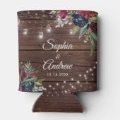 Rustic Wood Burgundy Floral Lights Wedding Blikjeskoeler (Achterkant)