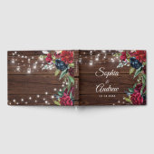 Rustic Wood Burgundy Floral Lights Wedding Gastenboek (Volledig)