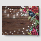 Rustic Wood Burgundy Floral Lights Wedding Gastenboek (Achterkant)