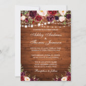 Rustic Wood Burgundy Floral Lights Wedding Kaart (Voorkant)
