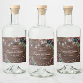 Rustic Wood Burgundy Floral Lights Wedding Likeurfles Etiket (Flessen)