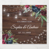 Rustic Wood Burgundy Floral Lights Wedding Likeurfles Etiket (Enkel label)