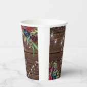 Rustic Wood Burgundy Floral Lights Wedding Papieren Bekers (Rechts)