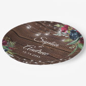 Rustic Wood Burgundy Floral Lights Wedding Papieren Bordje (Gekanteld)