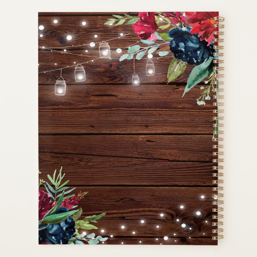 Rustic Wood Burgundy Floral Lights Wedding Planner (Achterkant)