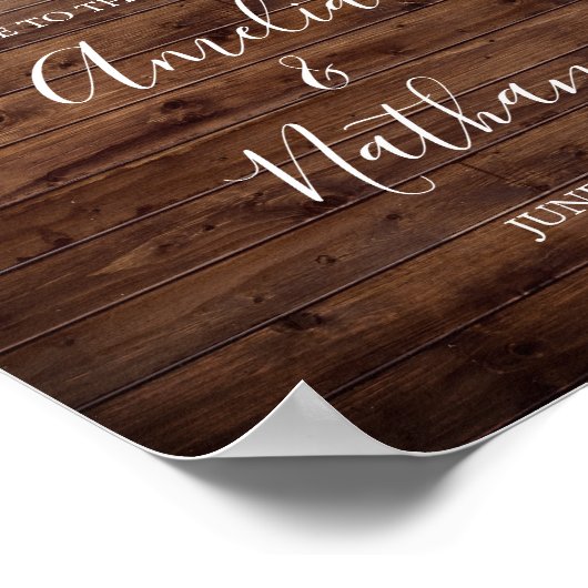 Rustic Wood Burgundy Floral Lights Wedding Poster (Hoek)