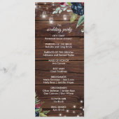 Rustic Wood Burgundy Floral Lights Wedding Programmakaart (Achterkant)