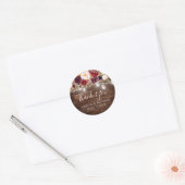 Rustic Wood Burgundy Floral Lights Wedding Ronde Sticker (Envelop)