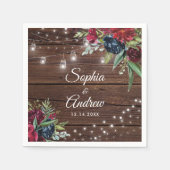 Rustic Wood Burgundy Floral Lights Wedding Servet (Voorkant)