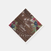 Rustic Wood Burgundy Floral Lights Wedding Servet (Hoek)