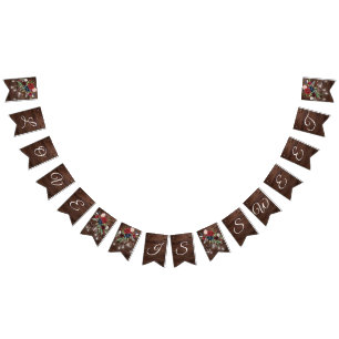 Rustic Wood Burgundy Floral Lights Wedding Vlaggetjes