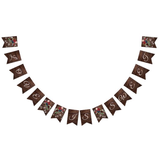 Rustic Wood Burgundy Floral Lights Wedding Vlaggetjes (Alle)