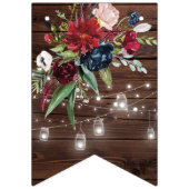 Rustic Wood Burgundy Floral Lights Wedding Vlaggetjes (Eerste vlag)