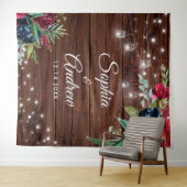 Rustic Wood Burgundy Floral Lights Wedding Wandkleed (In Situ (horizontaal))