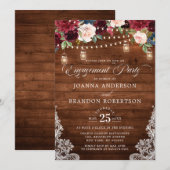 Rustic Wood Burgundy Floral Mason Jar Verloving Kaart (Voorkant / Achterkant)