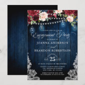 Rustic Wood Burgundy Floral Mason Jar Verloving Kaart (Voorkant / Achterkant)