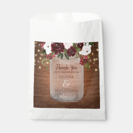 Rustic Wood Burgundy Floral Mason Jar Wedding Bedankzakje