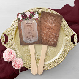 Rustic Wood Burgundy Floral Mason Jar Wedding Handwaaier
