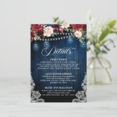 Rustic Wood Burgundy Floral Mason Jar Wedding Informatiekaartje (Staand voorkant)