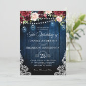 Rustic Wood Burgundy Floral Mason Jar Wedding Kaart (Staand voorkant)