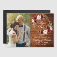 Rustic Wood Burgundy Floral redt de datum