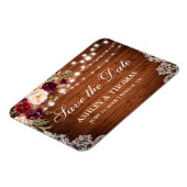 Rustic Wood Burgundy Floral Save the Date Magneet (Linkerzijde)
