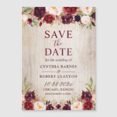 Rustic Wood Burgundy Floral Save the Date Magnet (Voorkant)