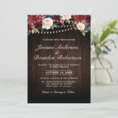 Rustic Wood Burgundy Floral String-lampjes Kaart (Staand voorkant)