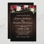 Rustic Wood Burgundy Floral String-lampjes Kaart (Voorkant / Achterkant)