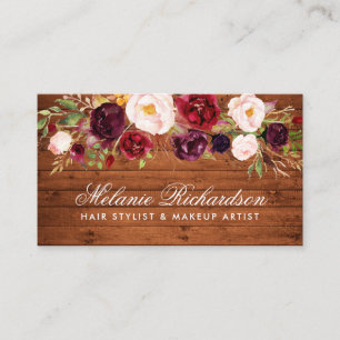Rustic Wood Burgundy Floral Visitekaartje Afsprakenkaartje
