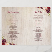 Rustic Wood Burgundy Floral vouwde weddenschap (Achterkant)