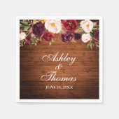 Rustic Wood Burgundy Floral Wedding Servet (Voorkant)