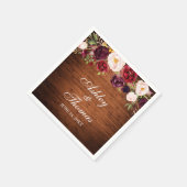 Rustic Wood Burgundy Floral Wedding Servet (Hoek)